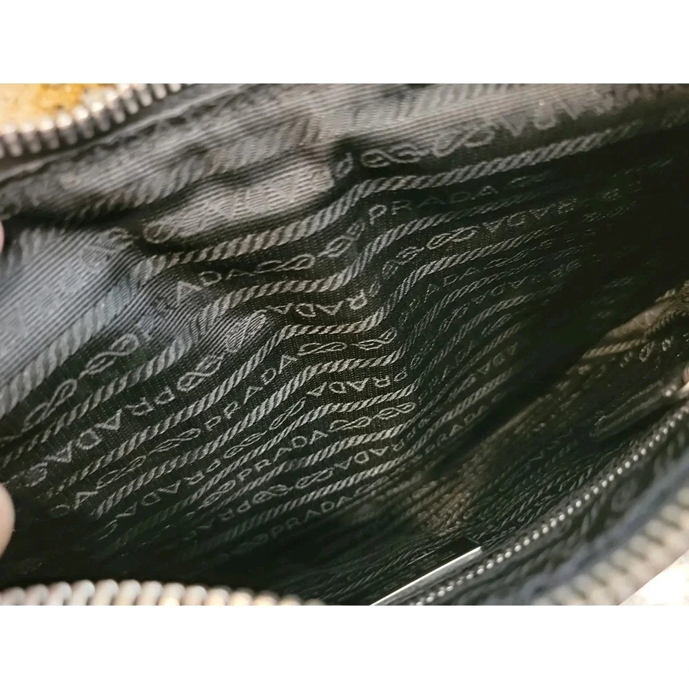 Prada Tessuto Nylon Leather Trim Hand Bag Black Dual Zip Pockets Authentic